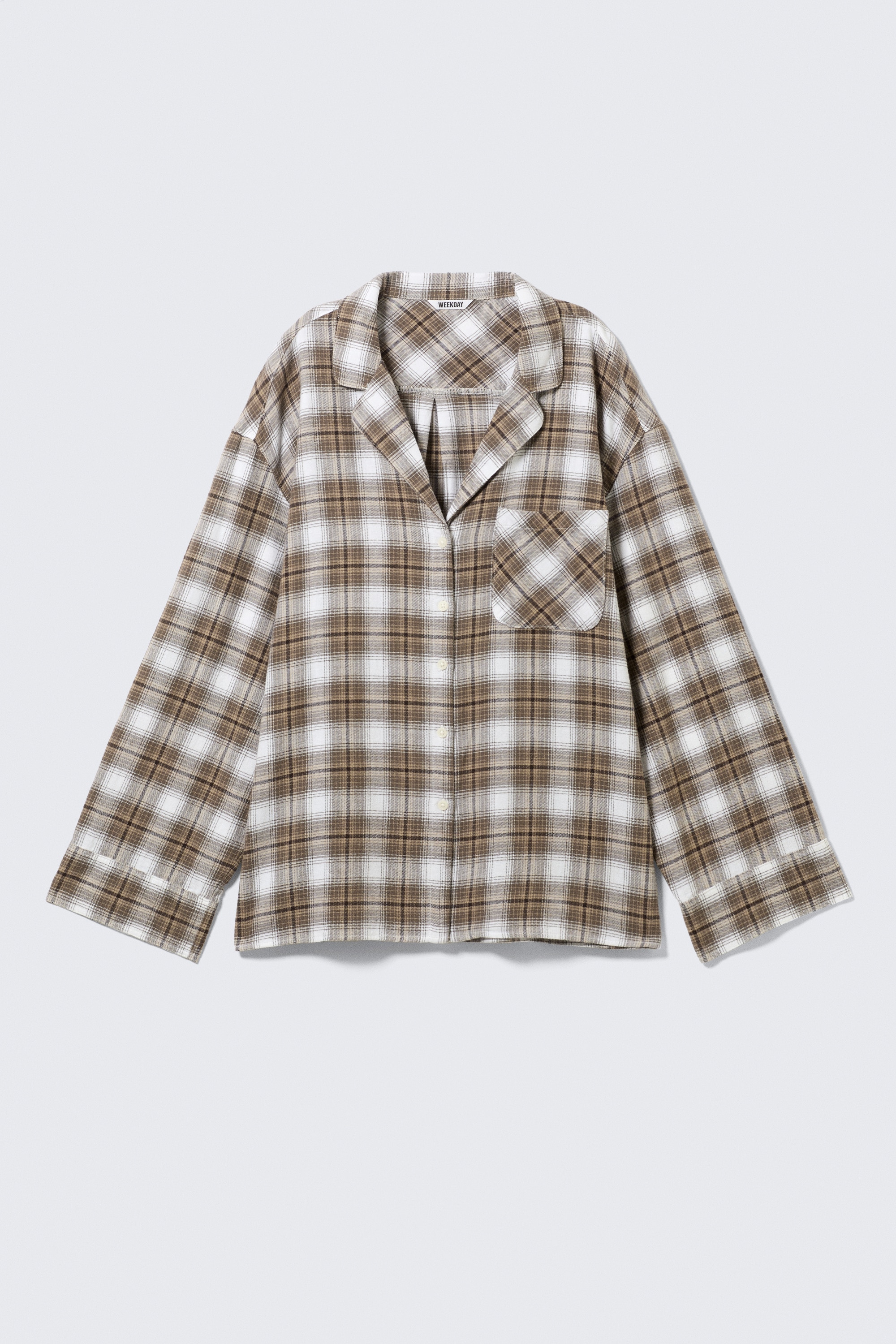 Chemise de pyjama en flanelle décontractée - Beige à carreaux/Marron foncé à carreaux