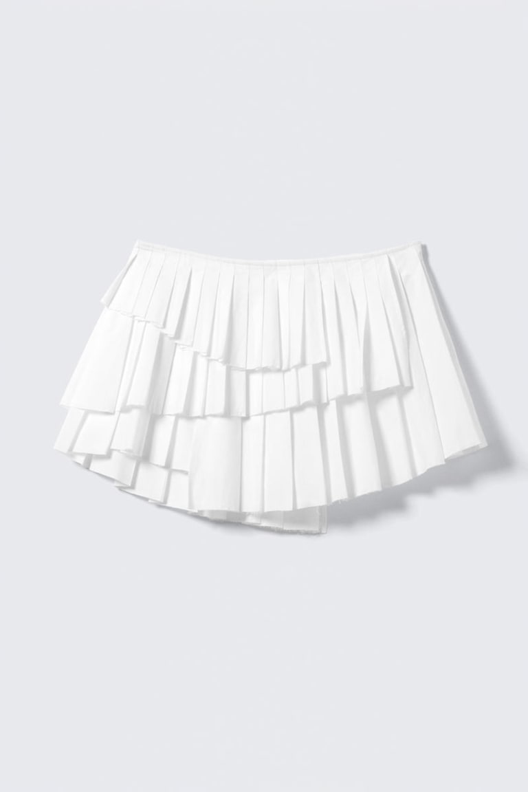 Pleated Mini Skirt in Cotton Blend White
