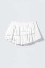 White - Pleated Layered Mini Skirt - 3