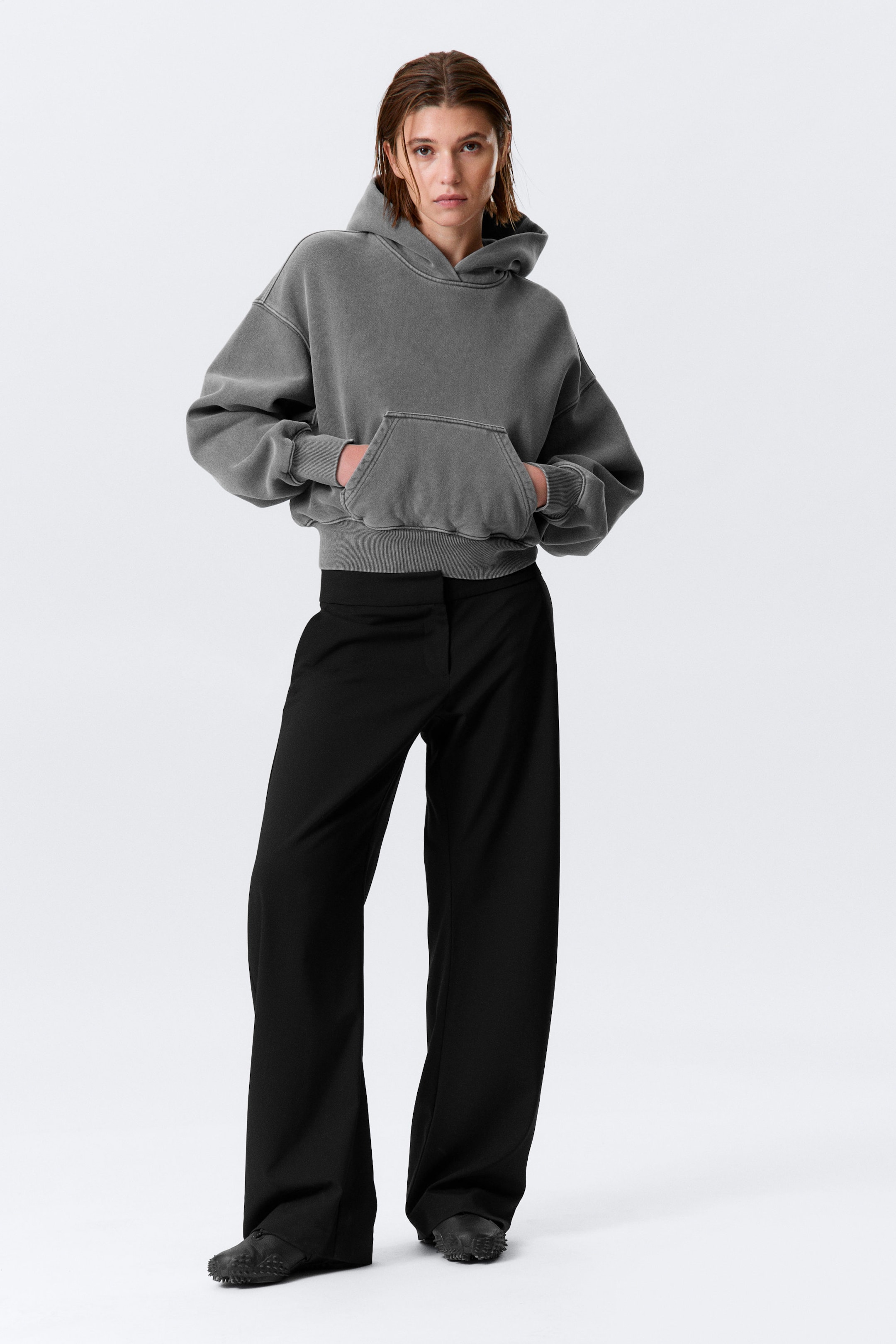 Gris foncé délavé - Sweat à capuche boxy en molleton de coton - 2