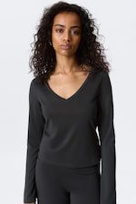 Washed Black - Long-Sleeved V-neck Top - 0