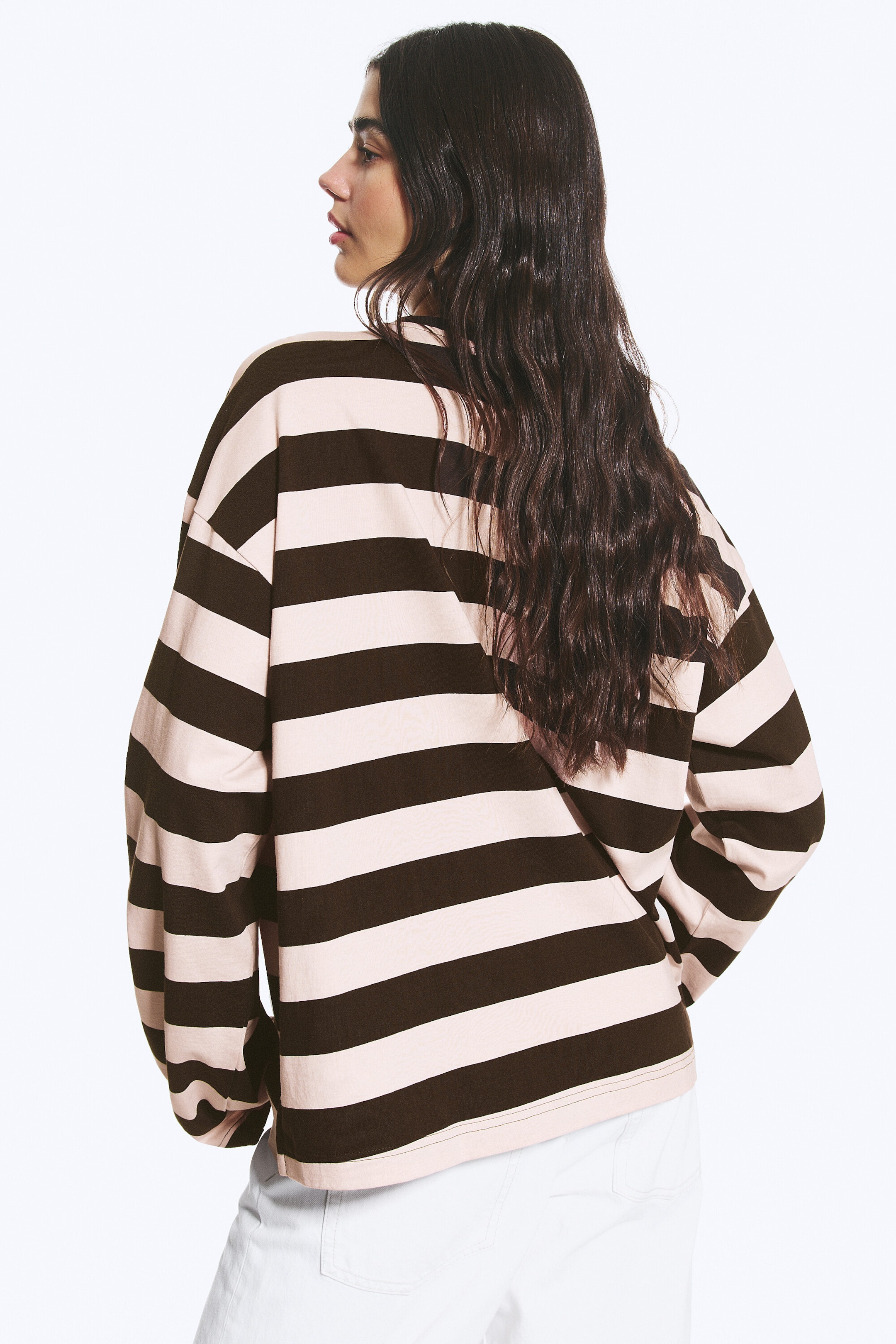 Striped Dark Brown/Dusty Pink - Longsleeve-Shirt aus Baumwolle - 2