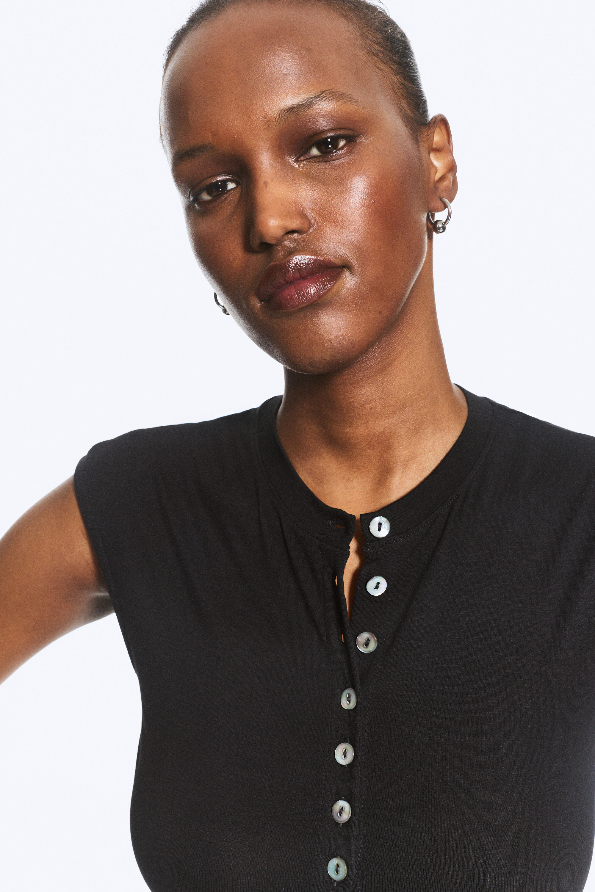 pearl button up top - Black - Pearl Buttons | Weekday WW