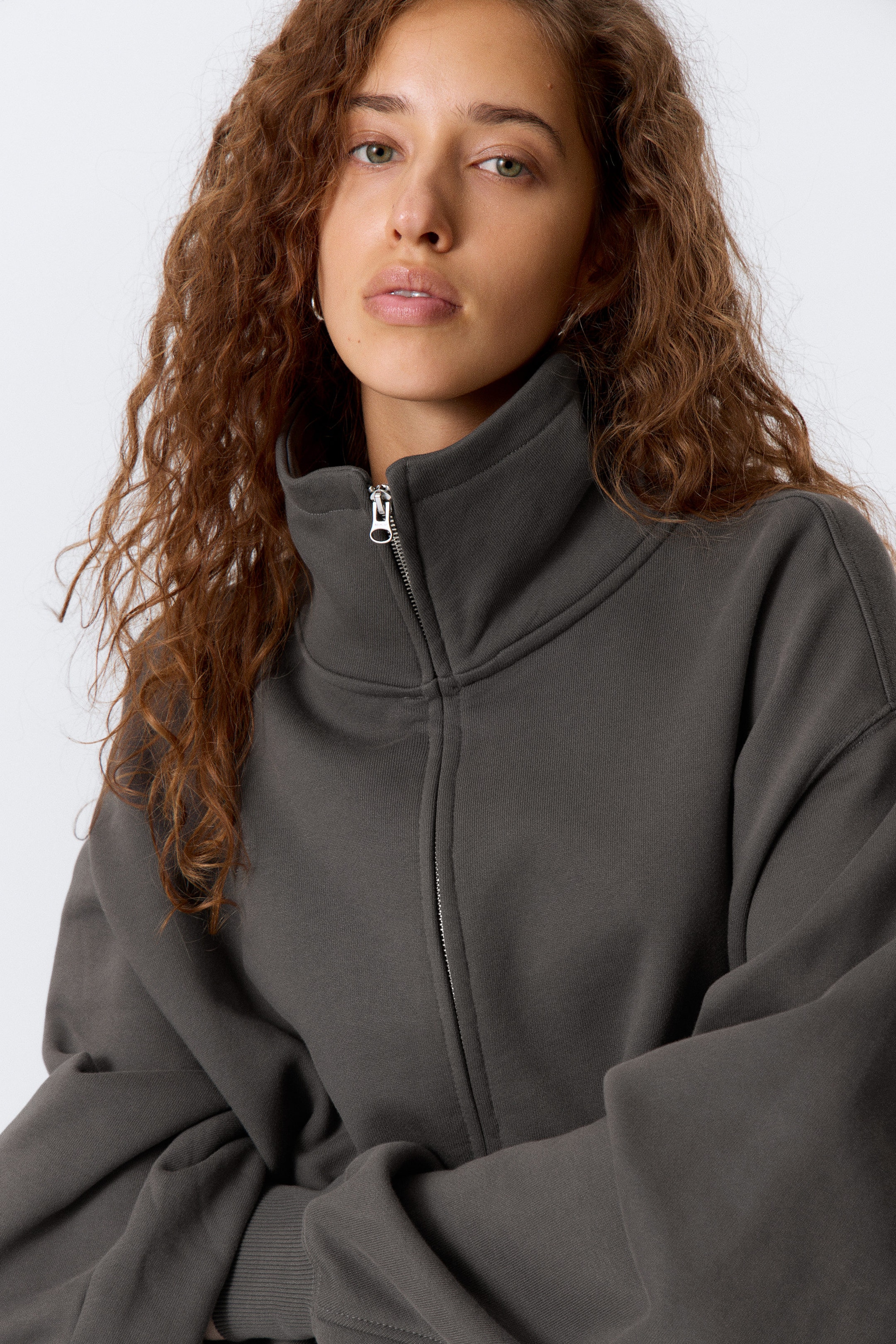 Dark Grey - Heavyweight Funnel Neck Zip Sweater - 2