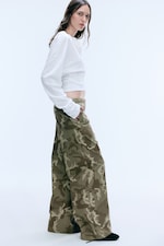 Khaki Green - Camo - Low Rise Baggy Ripstop Trousers - 1