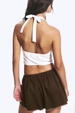 White - V-neck Cotton Halter Top - 2