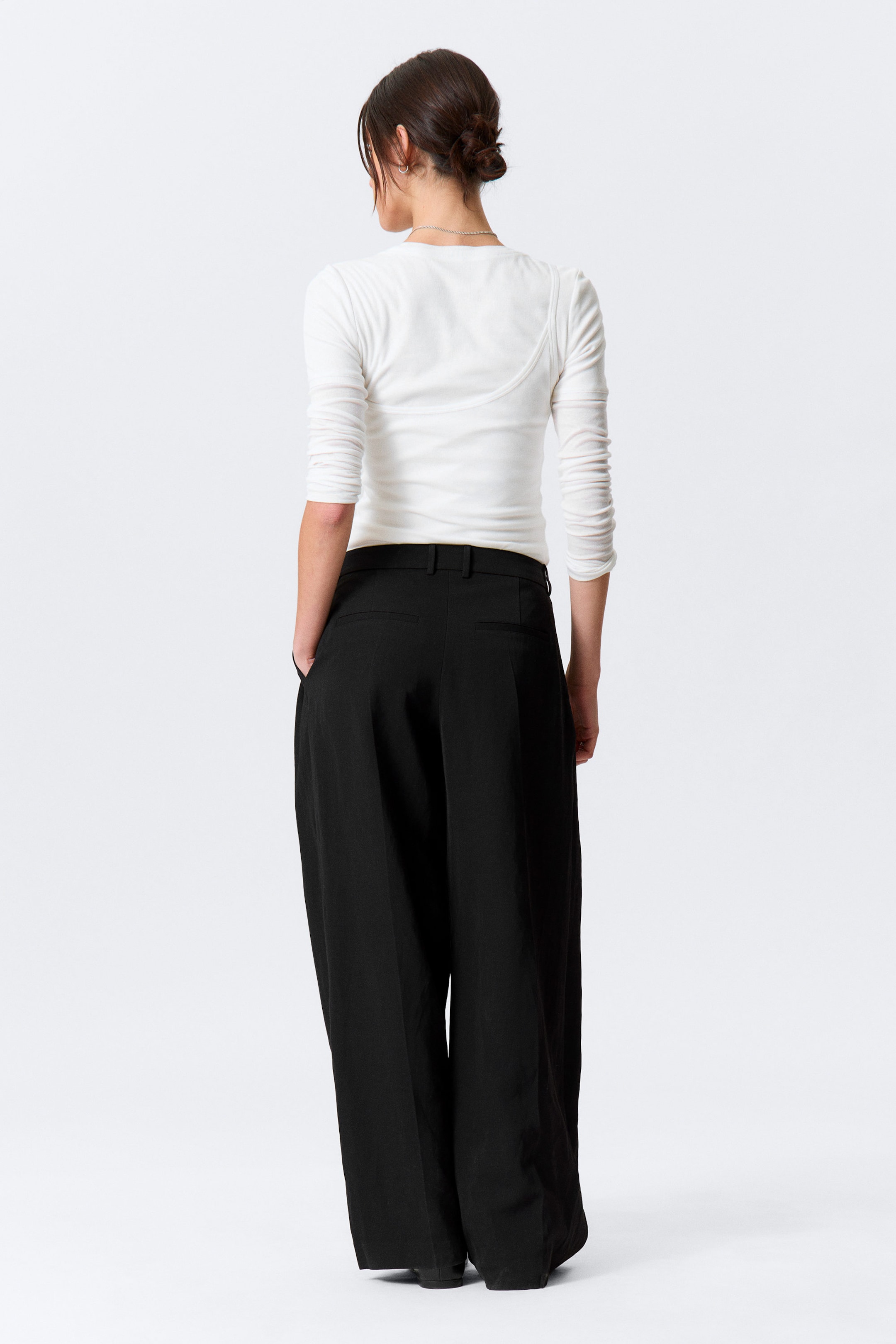 Black - Asymmetric Wide Leg Suiting Trousers - 5