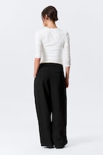 Black - Asymmetric Wide Leg Suiting Trousers - 5
