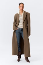 Medium Brown - Long Fitted Single-Breasted Suiting Coat - 1