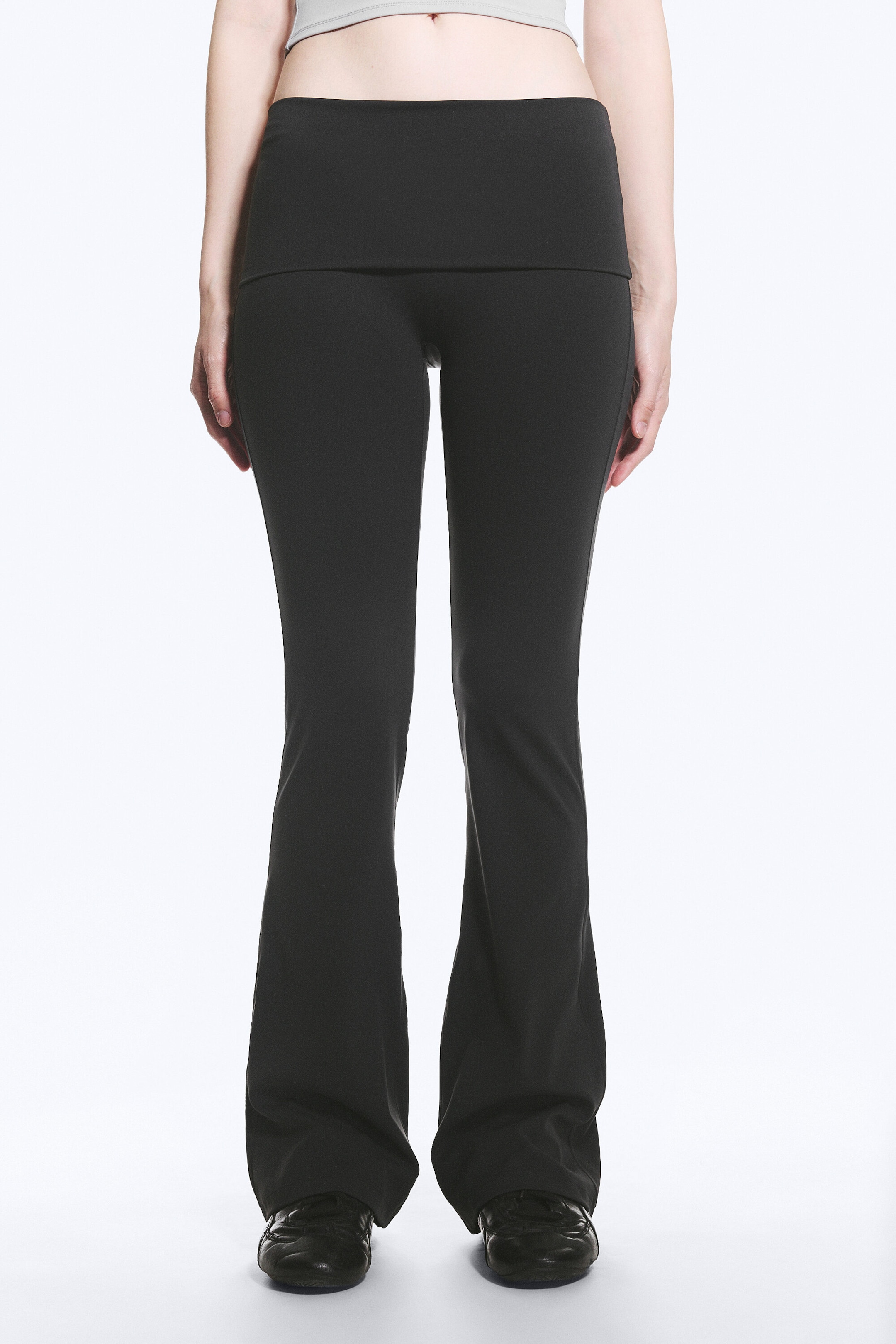 Gris foncé - Collants de yoga évasés à taille plissée - 2