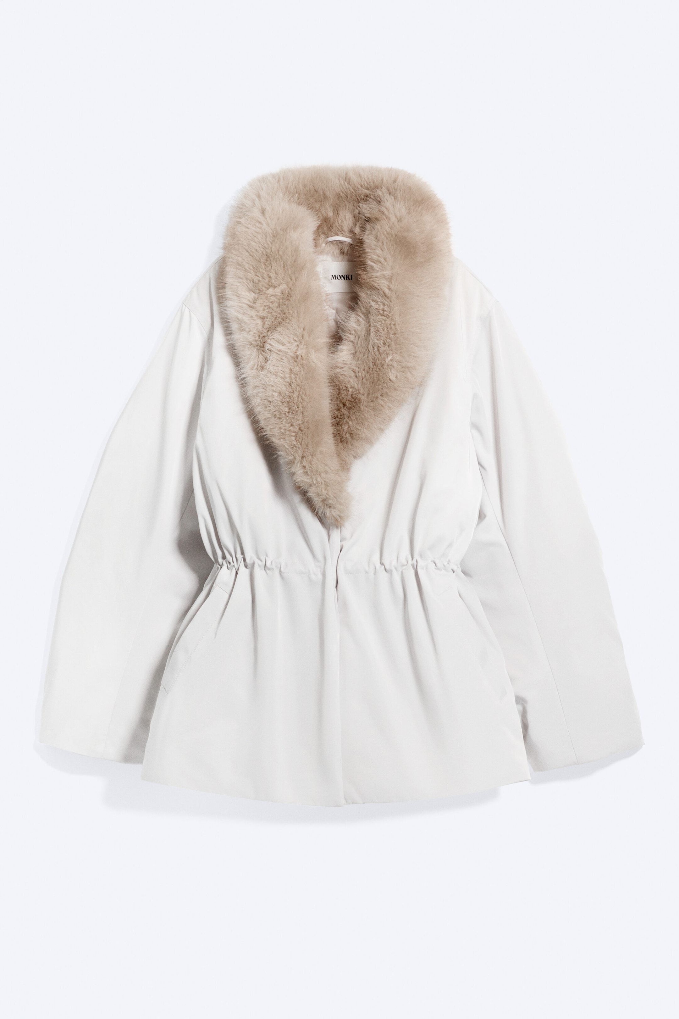 White - Faux Fur-Collar Padded Jacket - 0