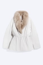 White - Faux Fur-Collar Padded Jacket - 0