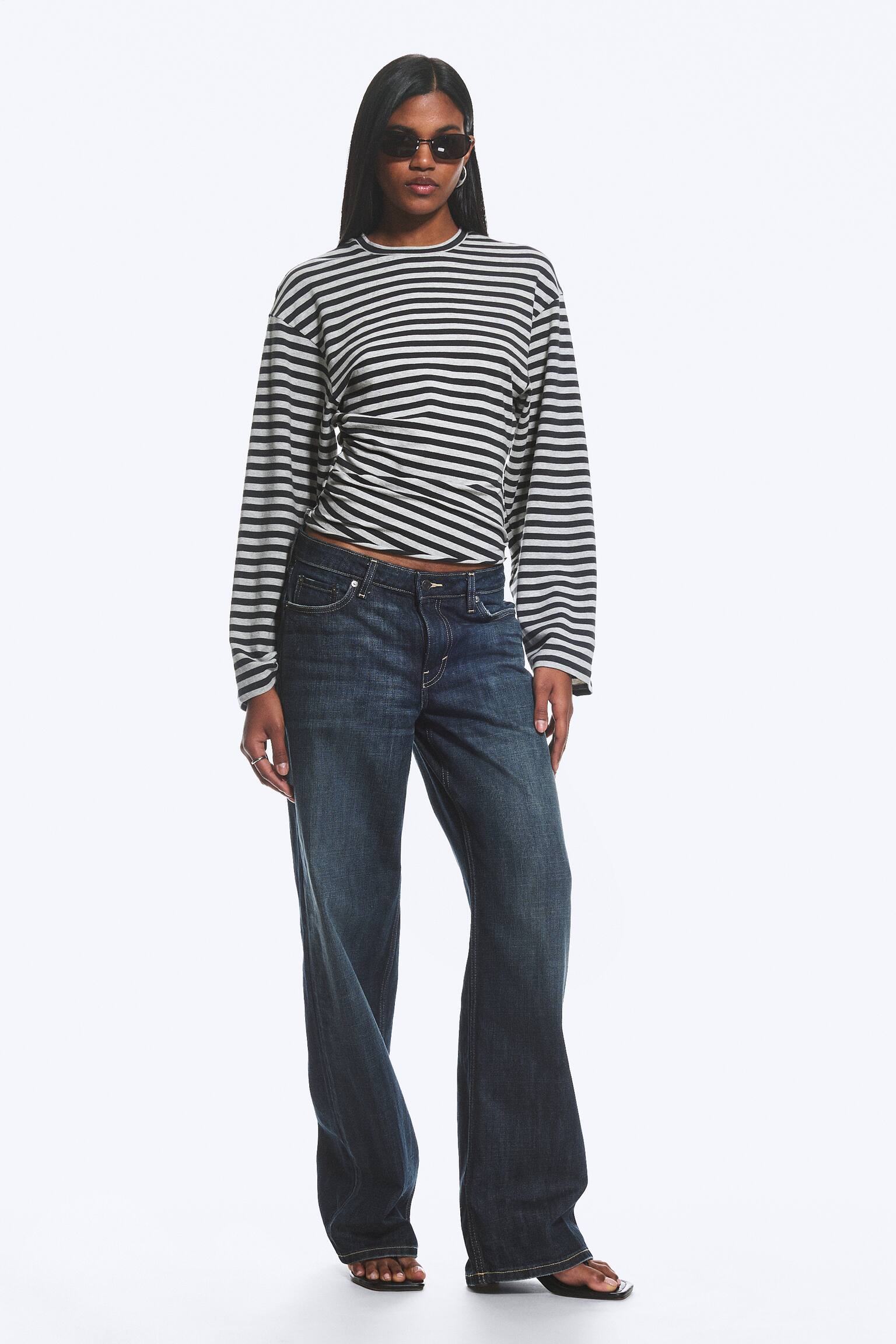 Langærmet T-shirt med rynker - Sort/grå stribe/Hvid/Stribet Grå Melange/Sort - 6