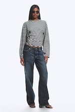 Black/Grey Stripe - Ruched Long-Sleeved T-shirt - 2