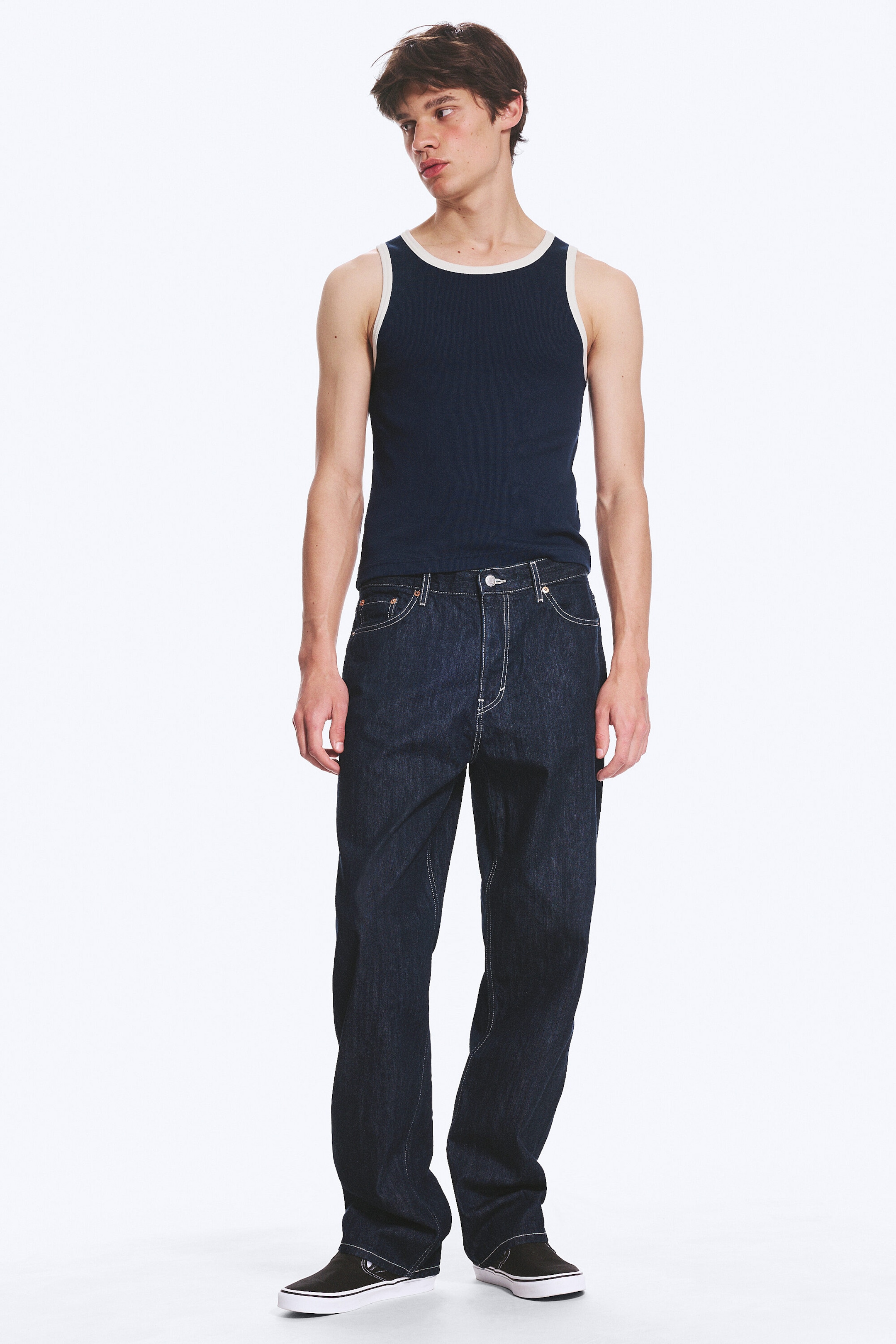 Blue Rinse - Dark Blue - Galaxy Mid Rise Loose Straight Jeans - 1