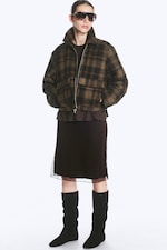 Dark Brown Check - Cropped Boxy Zip Jacket - 2