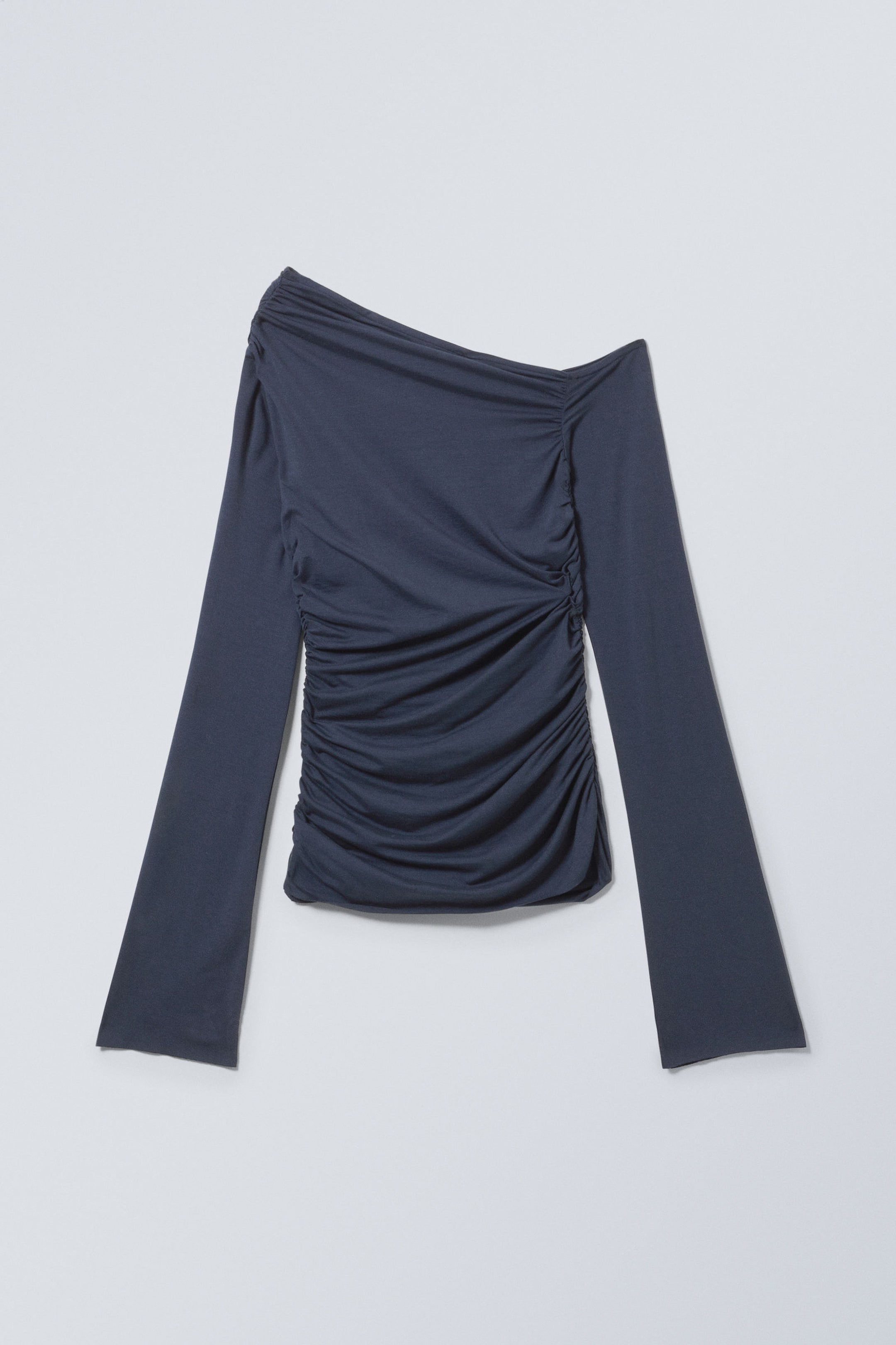 Dark Blue - Drape Asymmetric Lyocell Top - 1