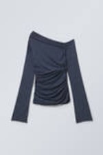 Dunkelblau - Asymmetrisches Drape-Top aus Lyocell - 0