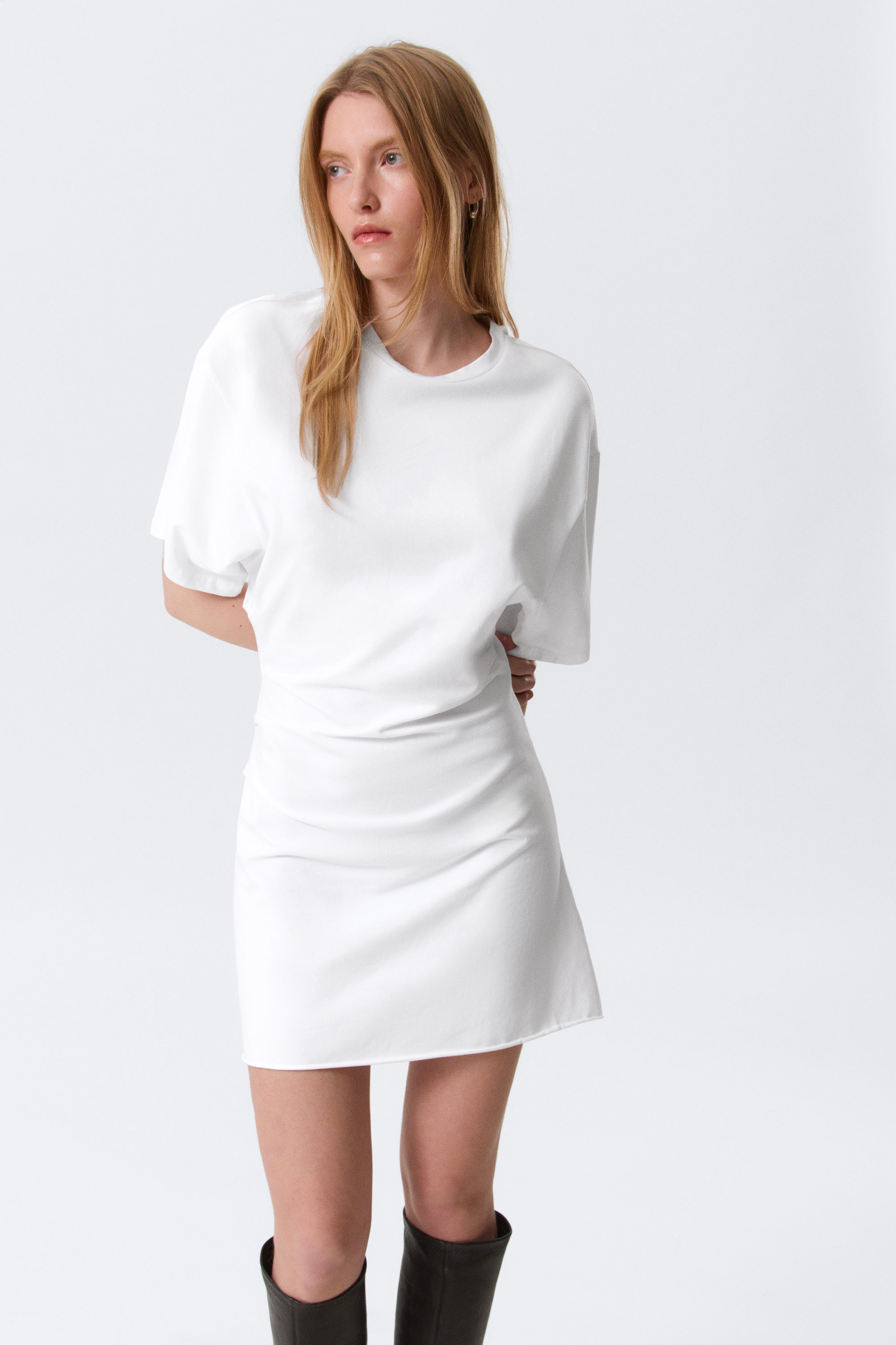White - Short-Sleeved Mini T-shirt Dress - 2