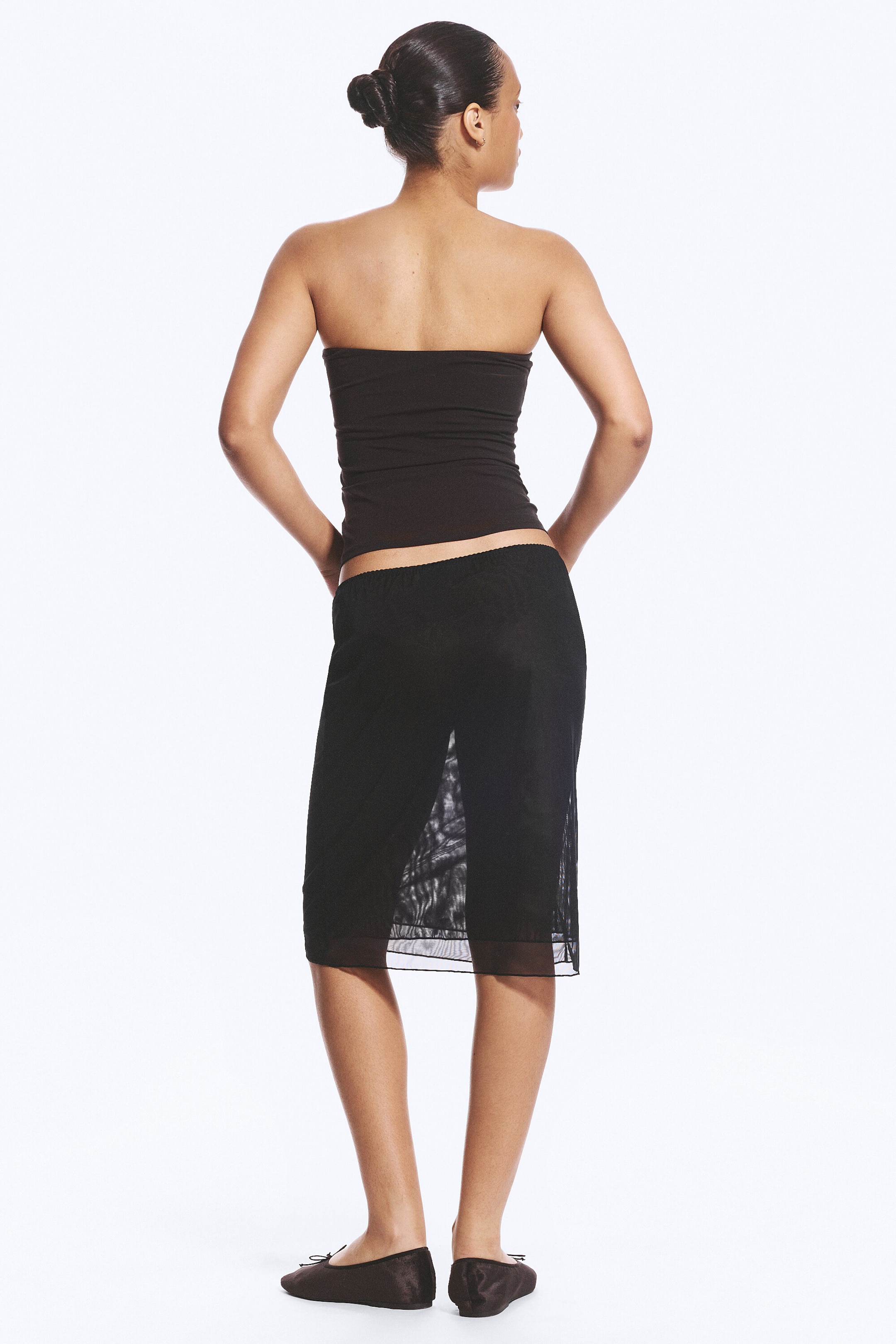 Black - Double Layered Mesh Skirt - 3