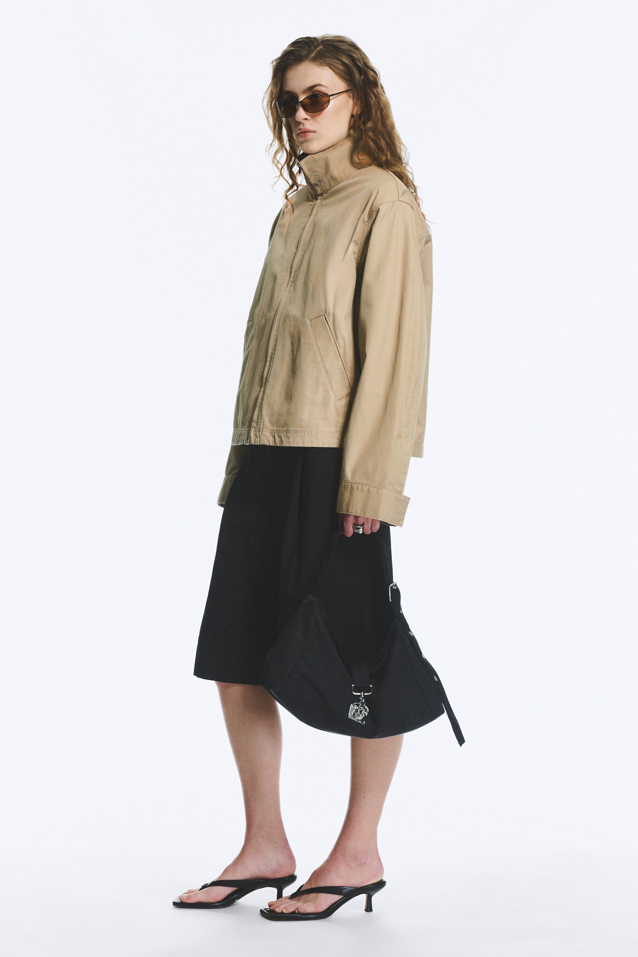 Beige - Veste décontractée en coton à col cheminée - 2