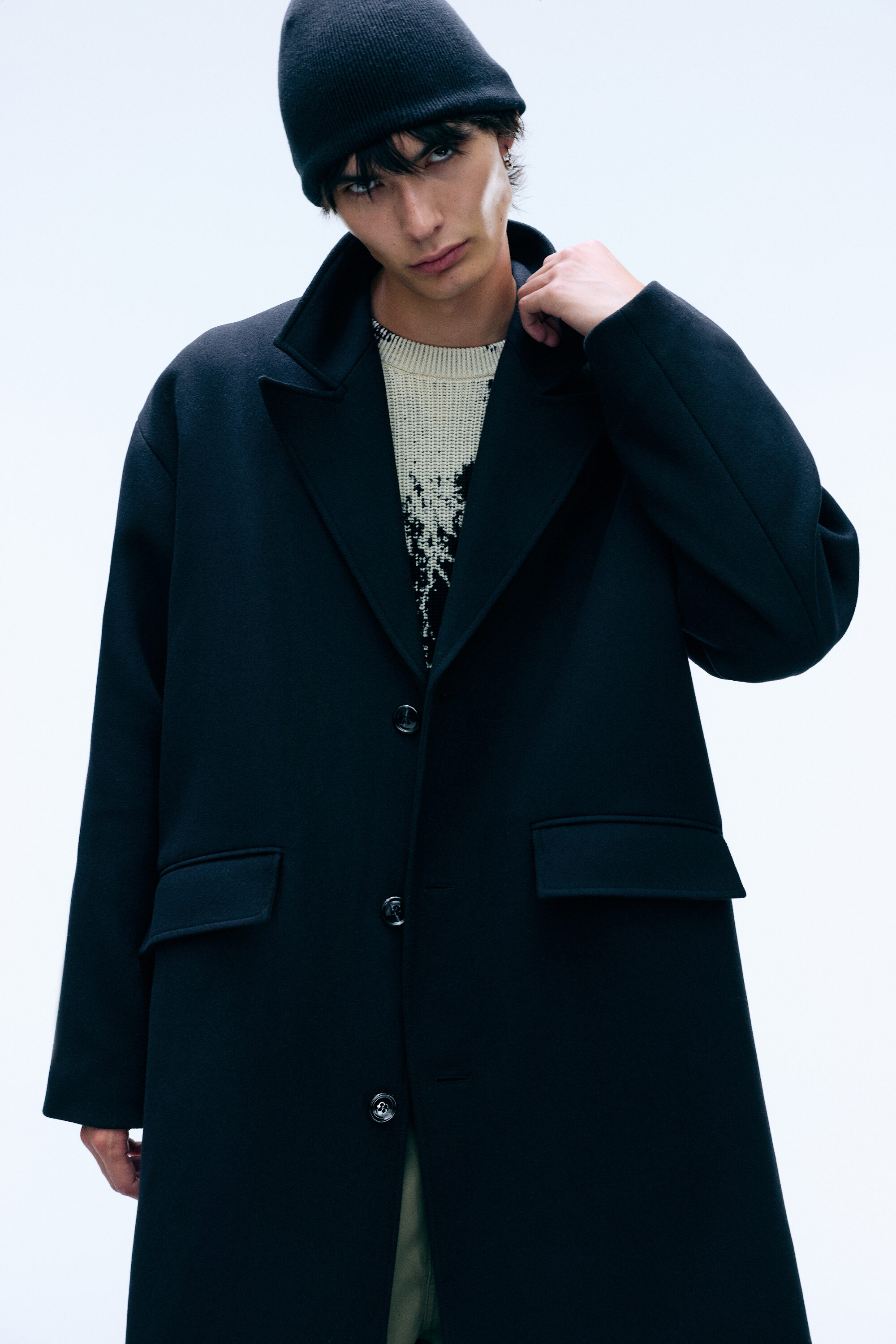 oversized single-breasted wool blend coat - Black | Weekday WW