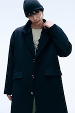 Black - Oversized Single-Breasted Wool Blend Coat - 1