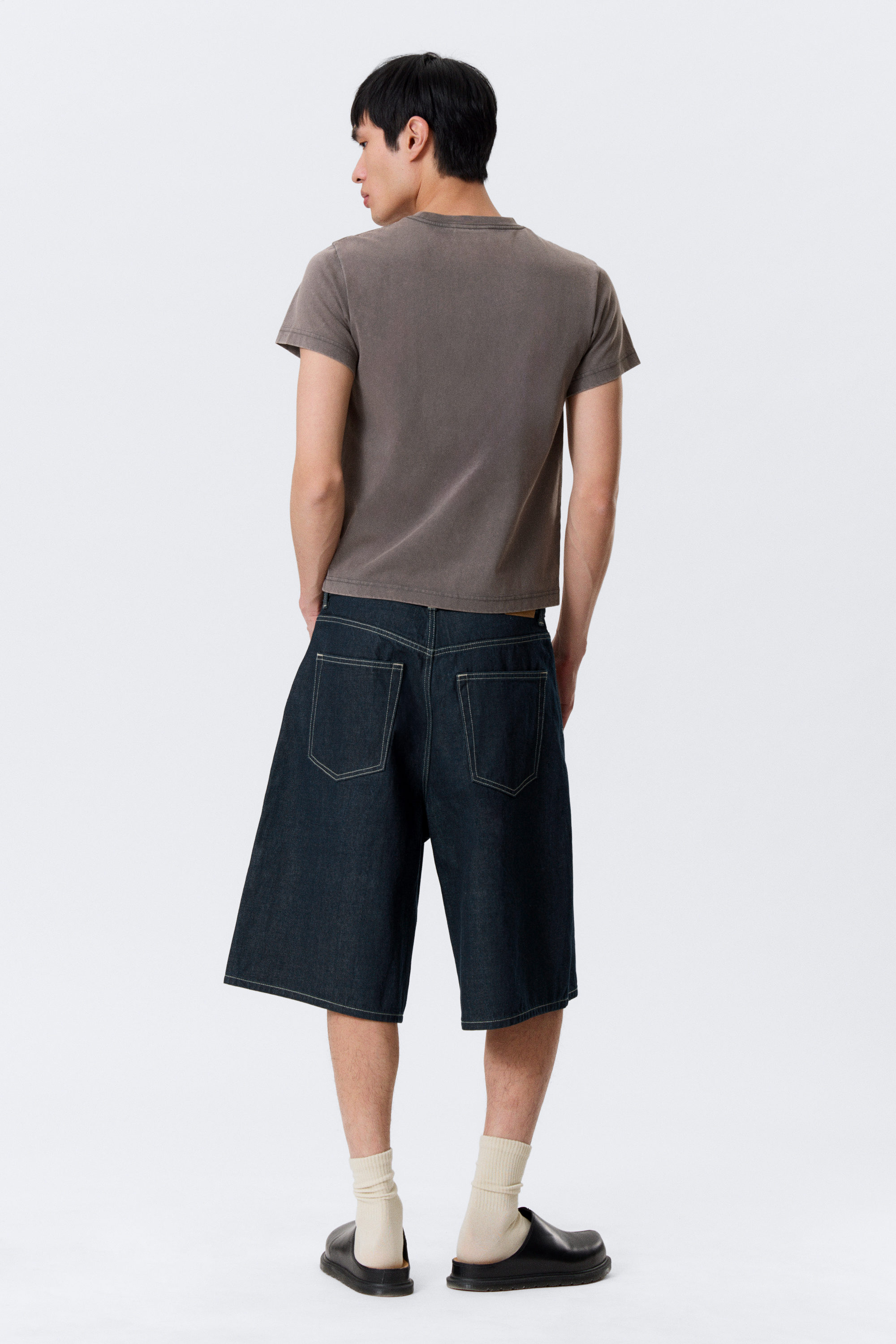astro mid rise loose baggy denim shorts - Blue Rinse - Dark Blue
