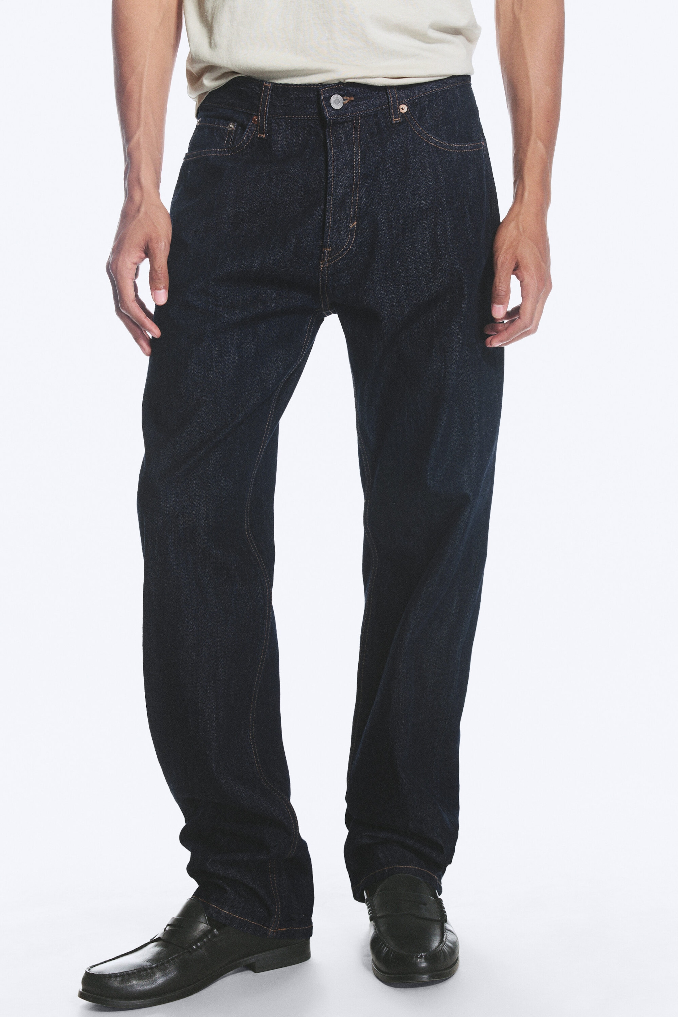 Blue Rinse - Dark Blue - Space Mid Rise Relaxed Straight Jeans - 2