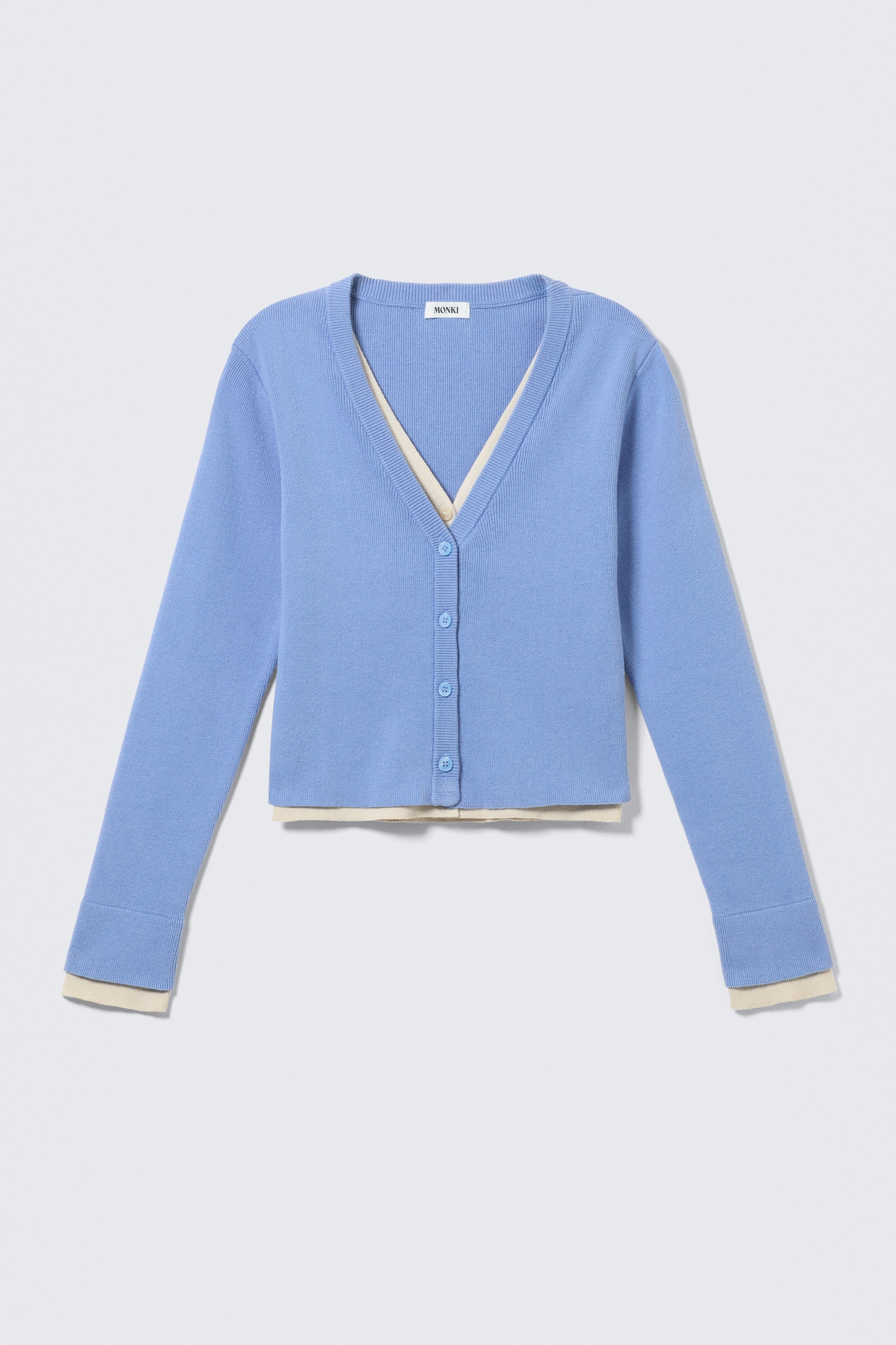 Cardigan lavorato a maglia con doppio strato - Blu/Avorio