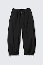 Black - Low Rise Ruched Drawstring Trousers - 4