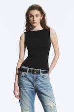 Zwart - Annie zachte mouwloze top met boothals - 0