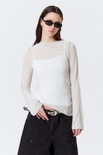 Beige clair - Haut transparent asymétrique à col bateau - 2