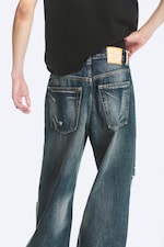 Streaky Blue - Bleu moyen - Jean droit ample taille standard Looser - 7