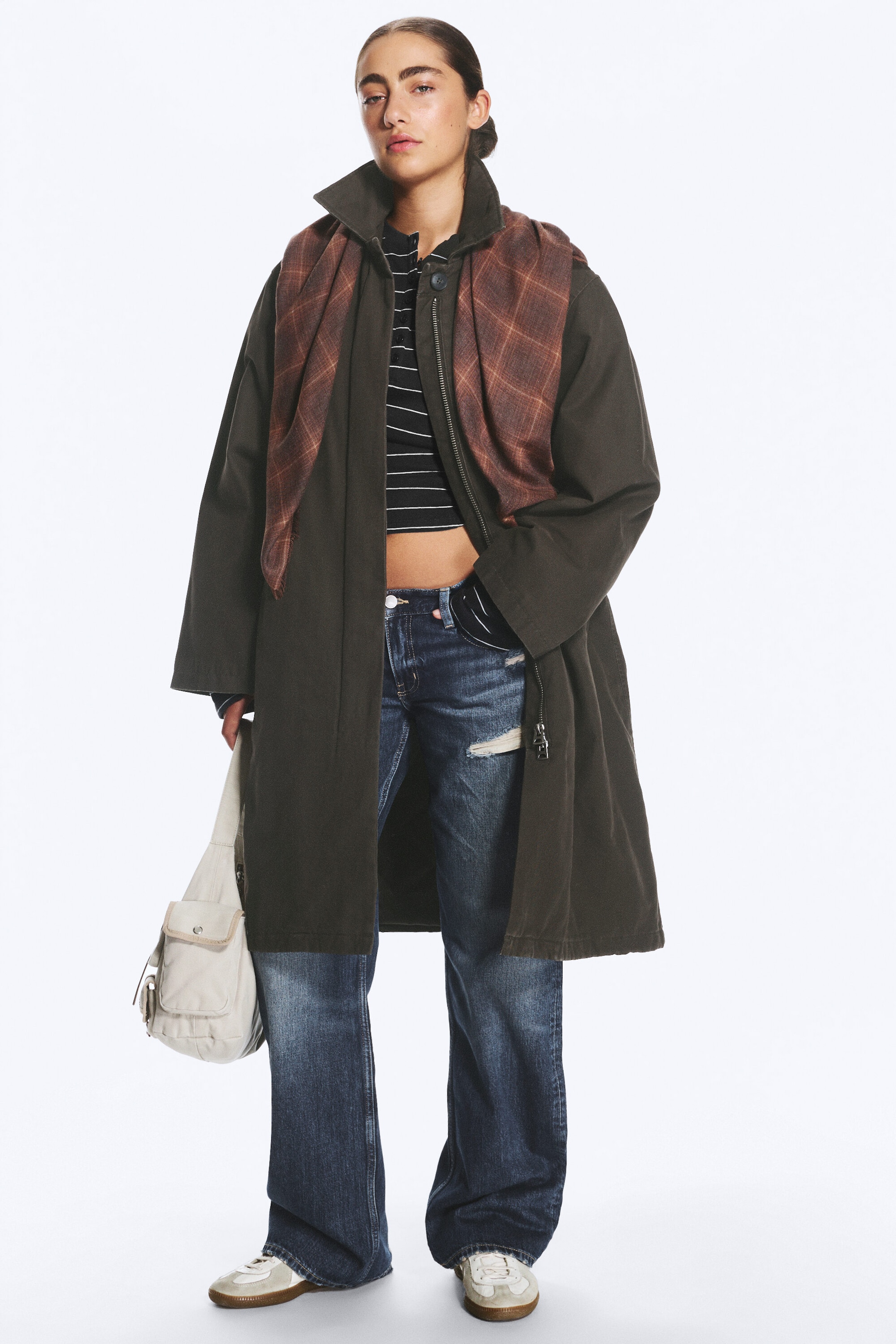 Dunkelgrau - Weit geschnittener Car Coat aus Canvas - 1