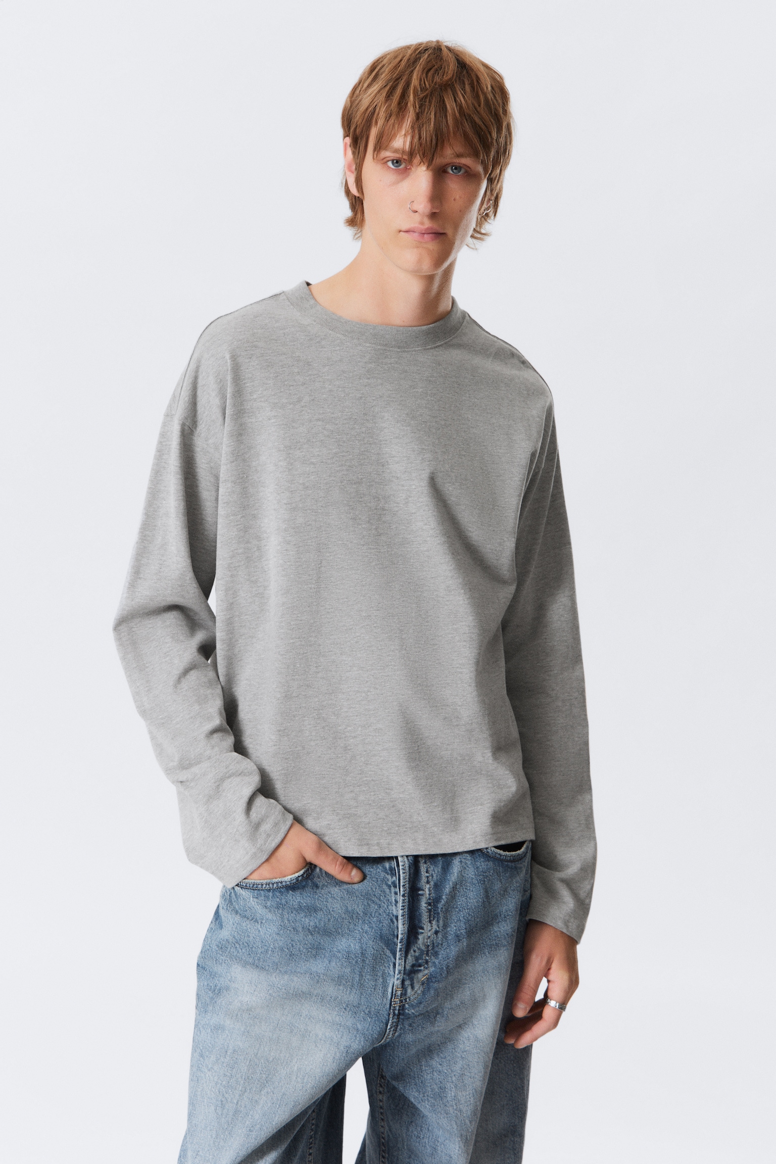 Great Boxy Long Sleeve T-shirt - Light Grey Melange/Dark Brown/Black/White/Blue Fade/Burgundy