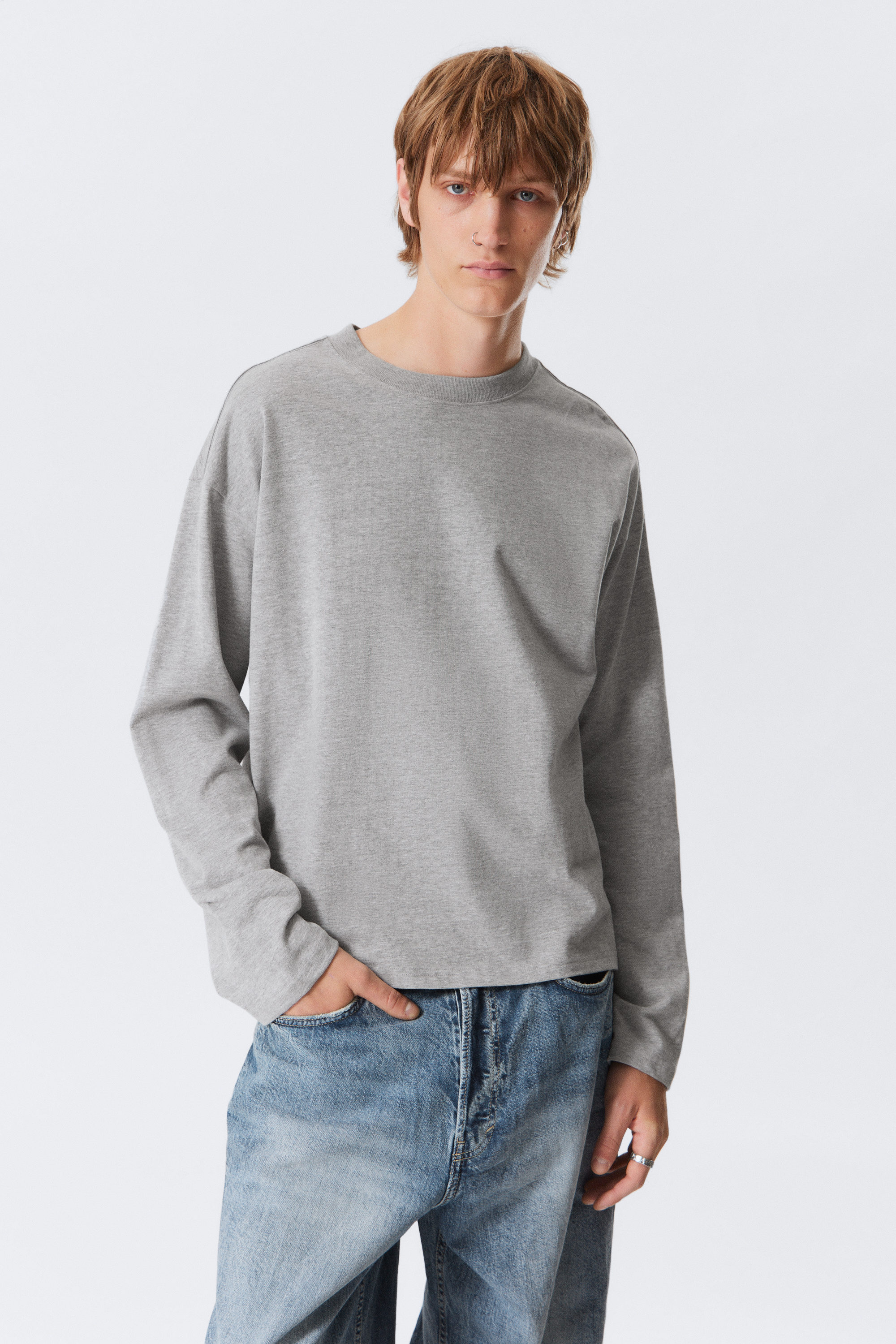 Lichtgrijs gemêleerd - Geweldig boxy T-shirt met lange mouwen - 1