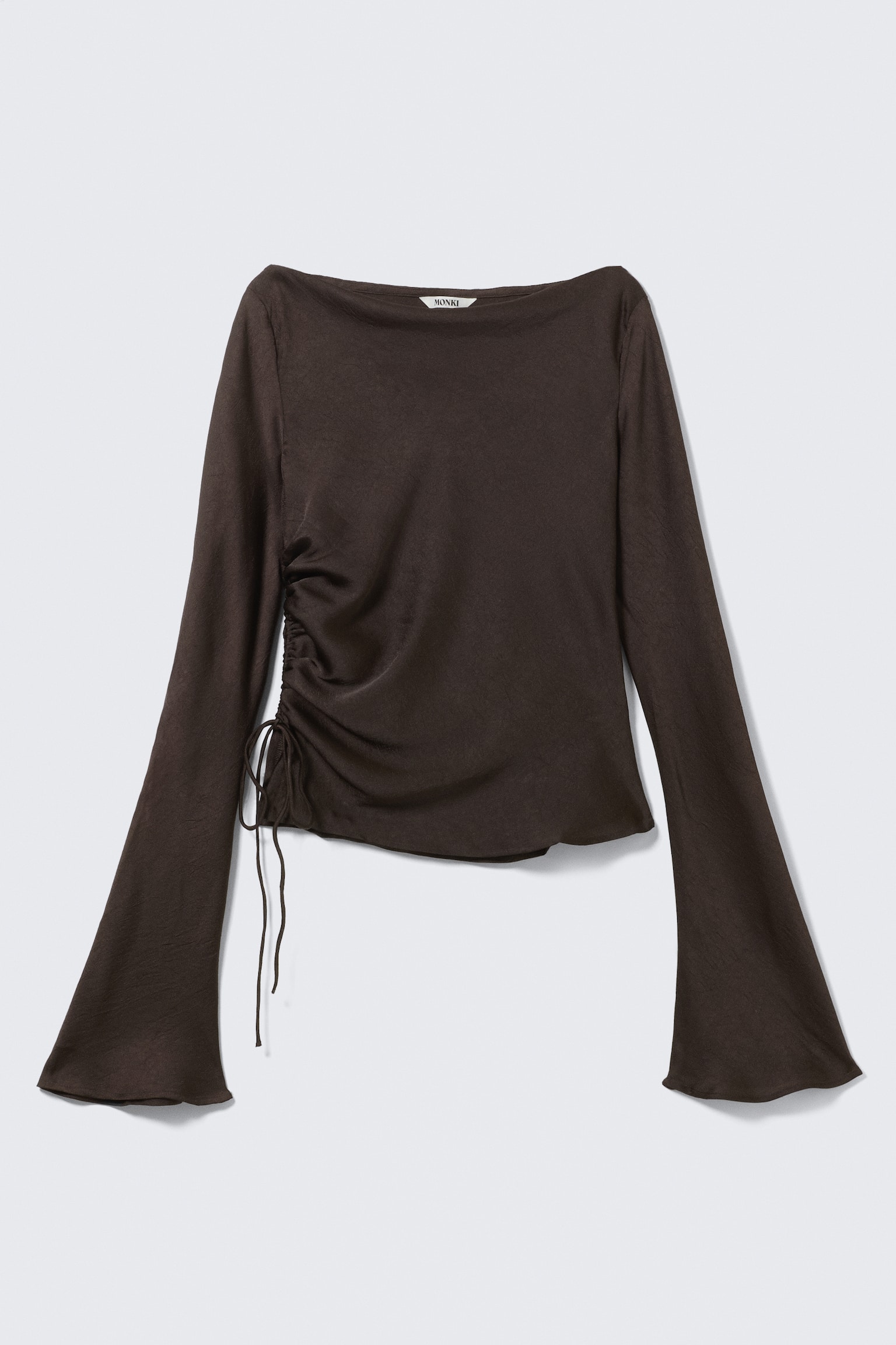 Top con mangas acampanadas y cuello fruncido - Marrón oscuro/Negro