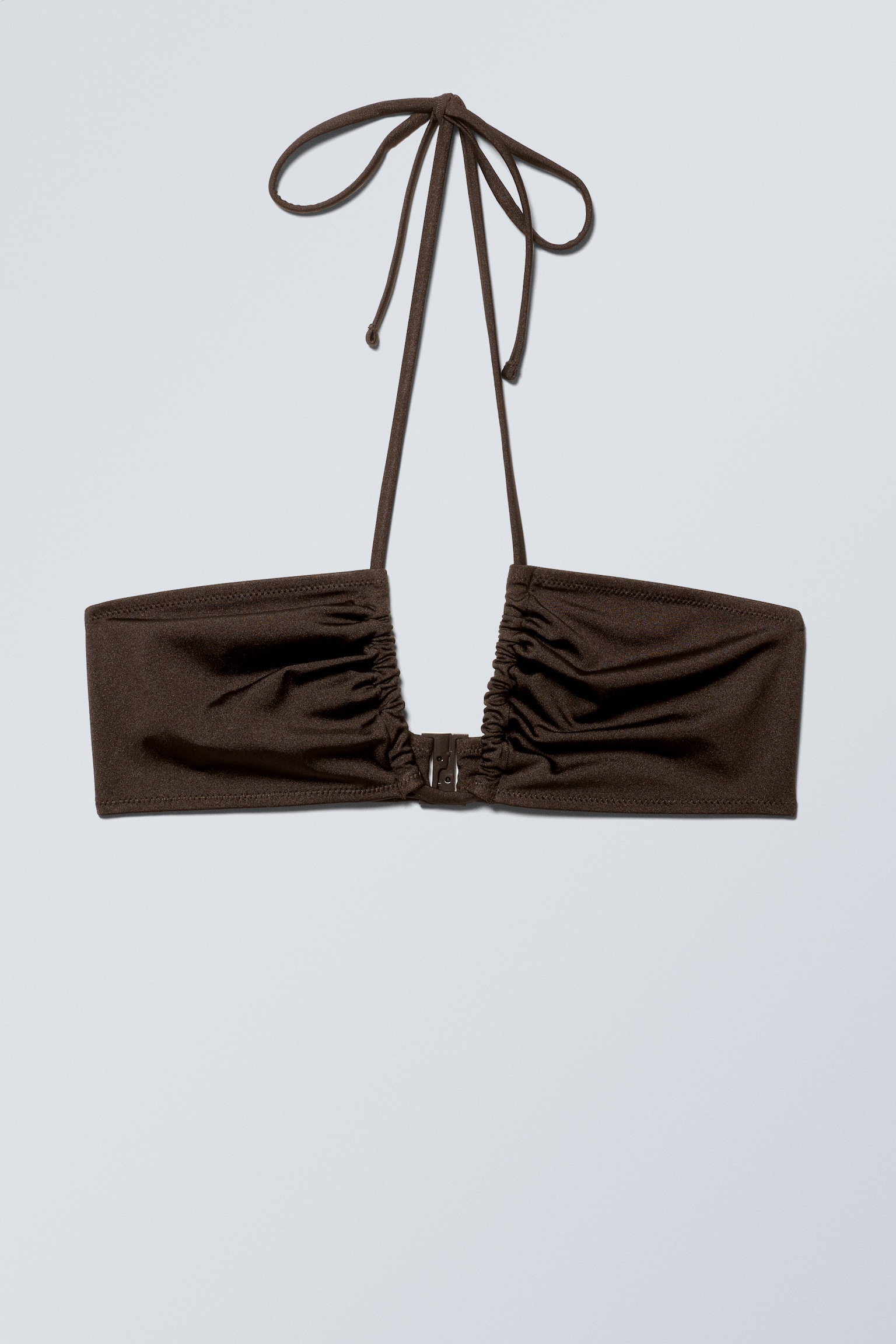 Ruched Halter Bandeau Bikini Top - Dark Brown/Dusty Mole - 1