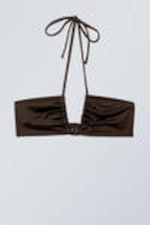 Dark Brown - Ruched Halter Bandeau Bikini Top - 4