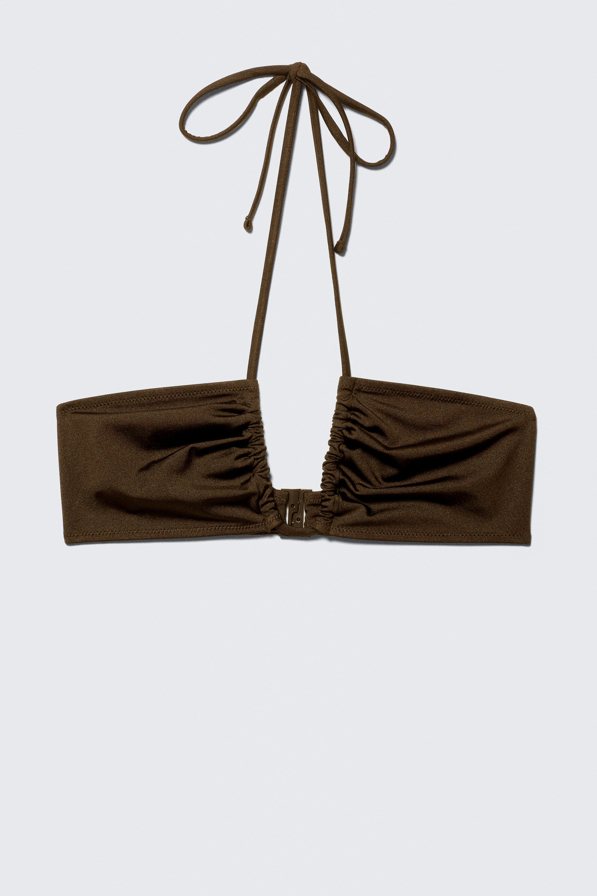 Dark Brown - Ruched Halter Bandeau Bikini Top - 1