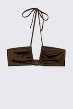 Dark Brown - Ruched Halter Bandeau Bikini Top - 5