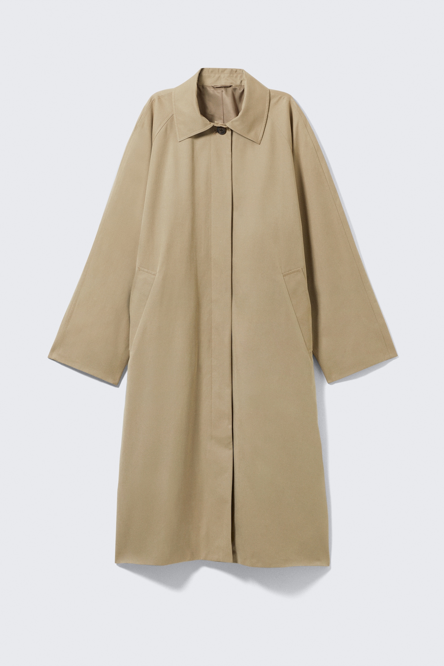 Enkeltradet kørefrakke i oversize - Beige - 2