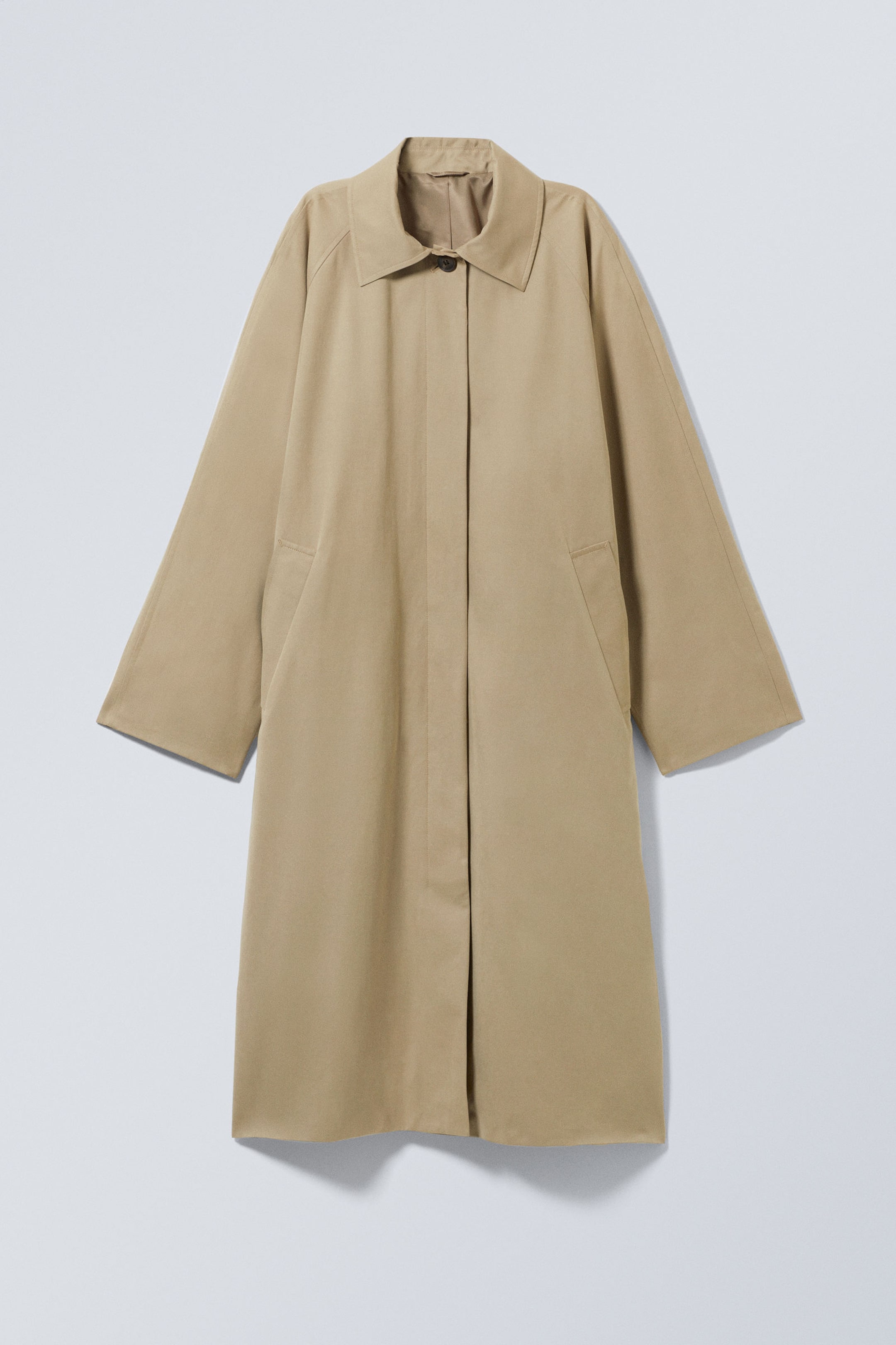Beige - Single-Breasted Oversized Car Coat - 4