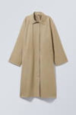 Beige - Single-Breasted Oversized Car Coat - 4