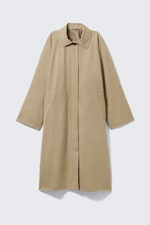 Beige - Einreihiger Oversize-Mantel - 4