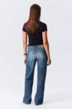 Mine Blue - Medium Blue - Ample Low Rise Loose Wide Leg Jeans - 3