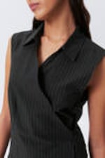 Striped Black - Sleeveless Cotton Wrap Top - 1