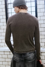 Washed Dark Brown - Ribbed Long-Sleeved T-shirt - 3
