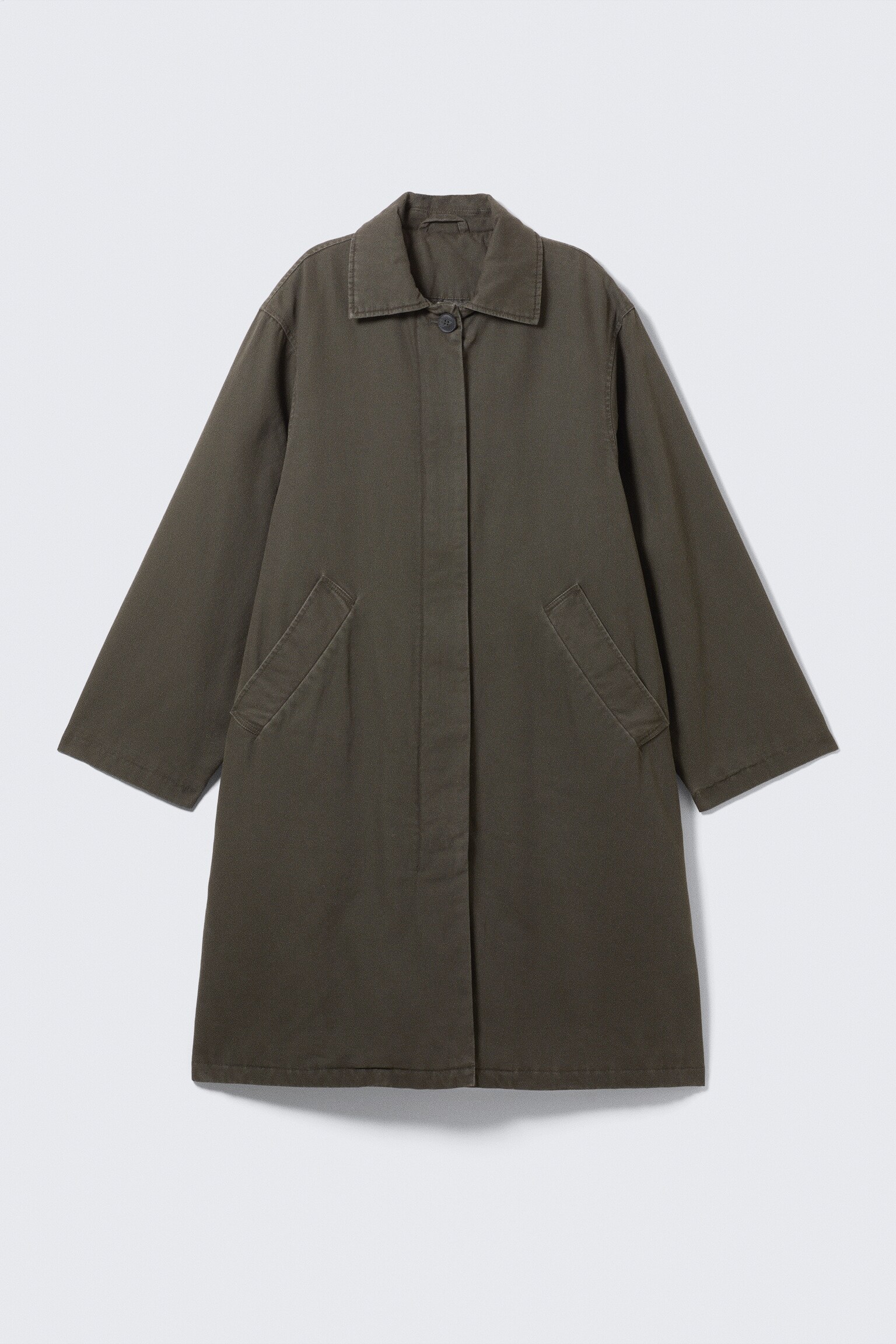 Loose Fit Canvas Car Coat - Dark Grey/Dark Khaki Green - 2